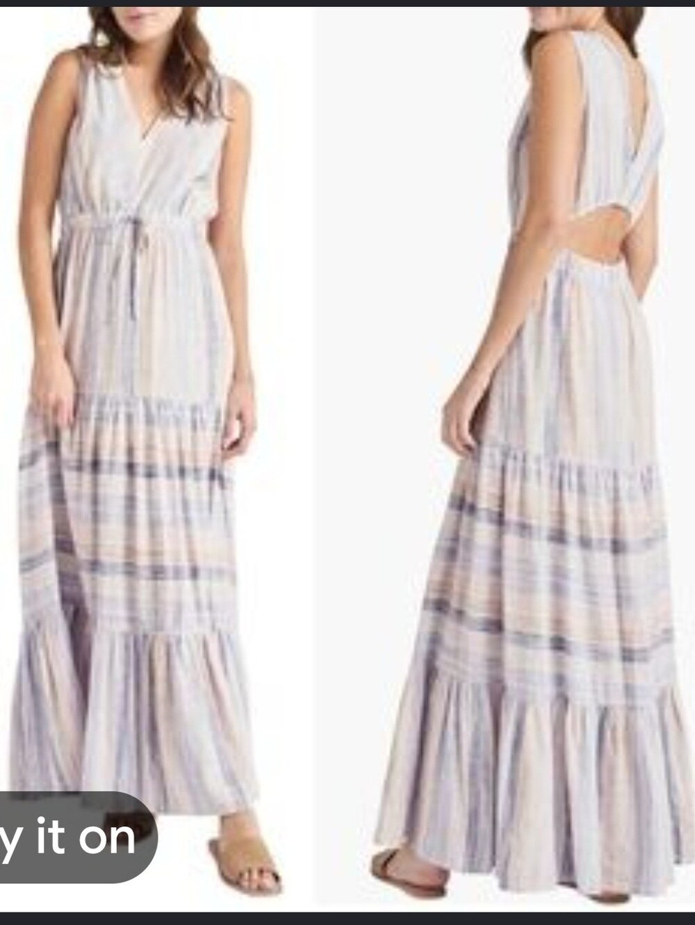 Splendid Jade Linen Blend Ruffled Tiered Boho Garden Core Maxi Dress Small